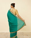 Teal Green Saree with Geometrical Patterned Borders image number 2